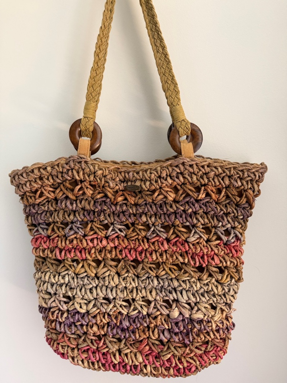 Cappelli Multicolor Straw Tote Bag - Vintage Boho Beach / Market Bag